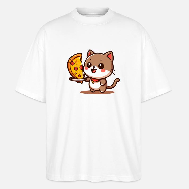 Kätzchen Pizza Freude - Stanley/Stella Oversized Unisex Bio T-Shirt Blaster 2.0 - Weiß