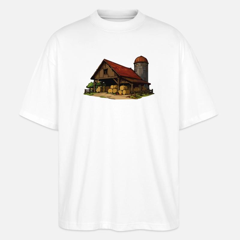 Rustikale Scheune mit Heuballen - Stanley/Stella Oversized Unisex Bio T-Shirt Blaster 2.0 - Weiß
