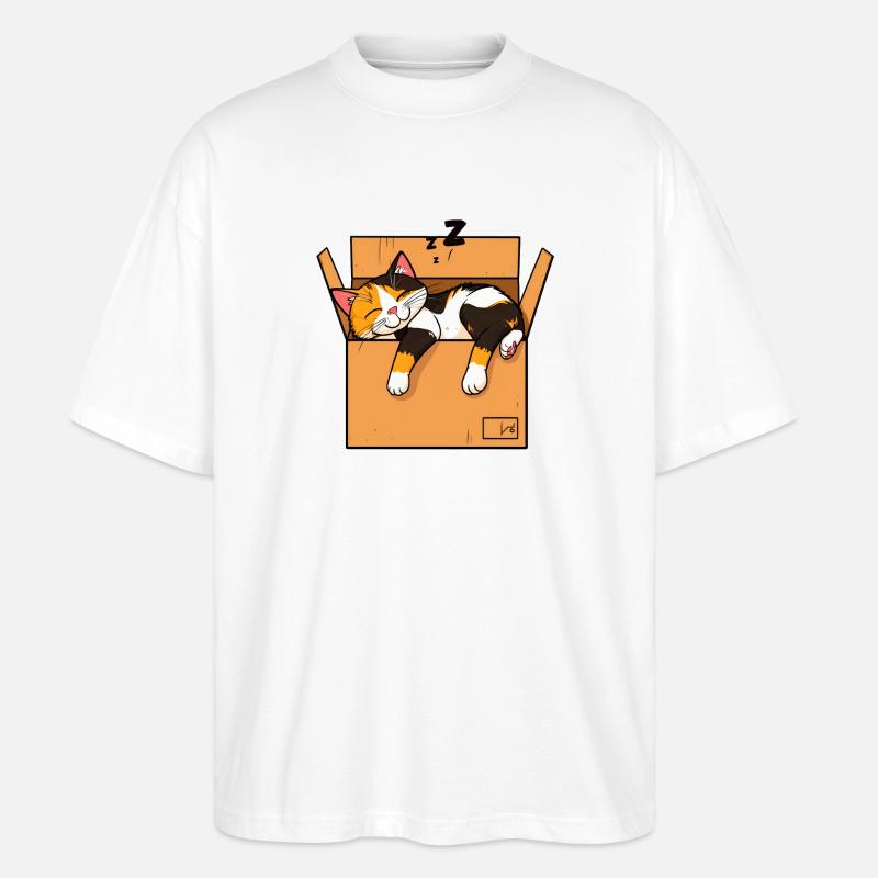 Katze schläft im Karton - Stanley/Stella Oversized Unisex Bio T-Shirt Blaster 2.0 - Weiß