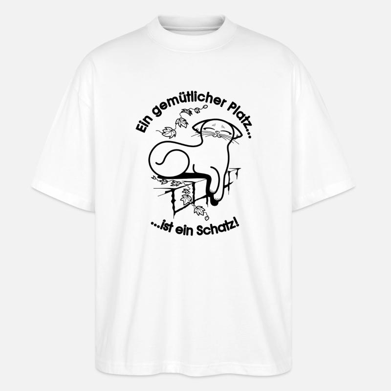 Gemütliche Katze - Stanley/Stella Oversized Unisex Bio T-Shirt Blaster 2.0 - Weiß