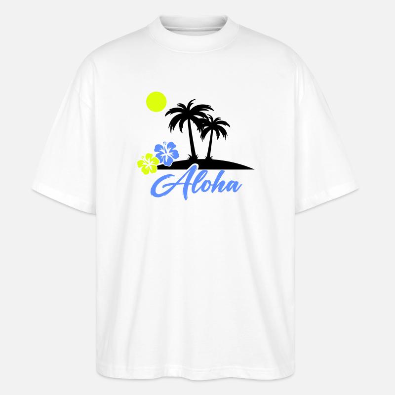 Aloha Hibiscus Neon Script - Stanley/Stella Oversized Unisex Organic T-shirt Blaster 2.0 - white