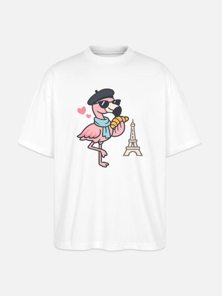 Pariser Flamingo mit Croissant - Stanley/Stella Oversized Unisex Bio T-Shirt Blaster 2.0 - Weiß