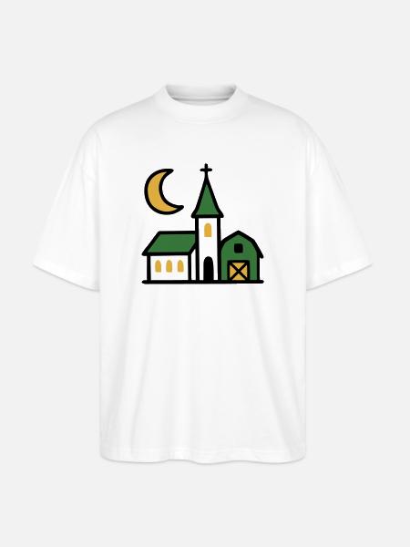 Village Church Moon Artwork - Stanley/Stella Oversized Unisex Organic T-shirt Blaster 2.0 - white