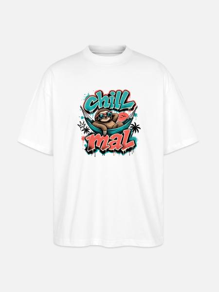 Chill Times Cool Sloth Graffiti Design - Stanley/Stella Oversized Unisex Organic T-shirt Blaster 2.0 - white
