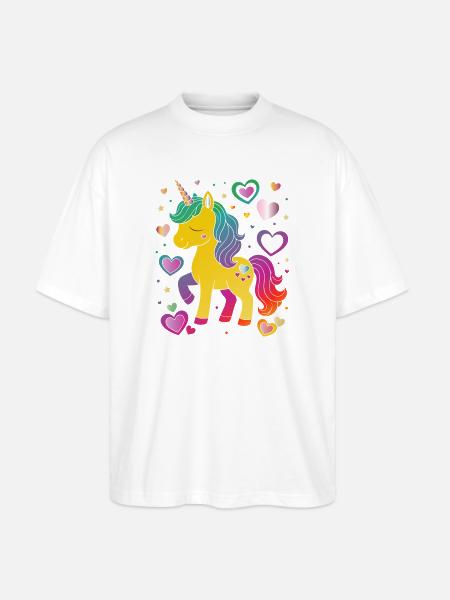 Niedliches Einhorn mit Herzen Design - Stanley/Stella Oversized Unisex Bio T-Shirt Blaster 2.0 - Weiß