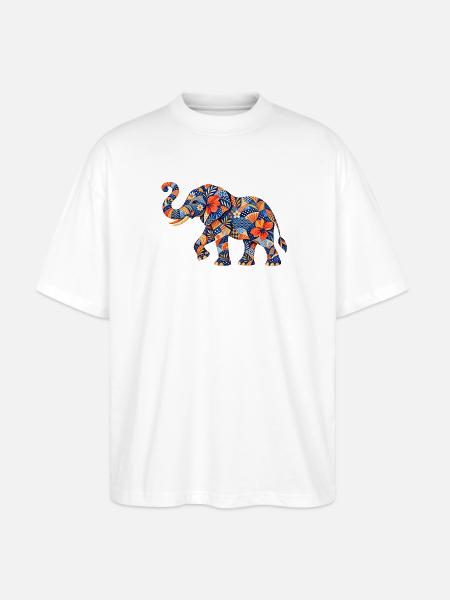 Patchwork Elephant Floral Pattern - Stanley/Stella Oversized Unisex Organic T-shirt Blaster 2.0 - white