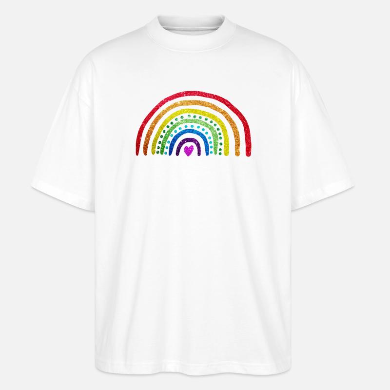 Regenbogen-Glitzer - Stanley/Stella Oversized Unisex Bio T-Shirt Blaster 2.0 - Weiß