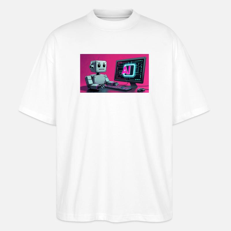 Futuristischer KI-Roboter und Tech-Bildschirm - Stanley/Stella Oversized Unisex Bio T-Shirt Blaster 2.0 - Weiß