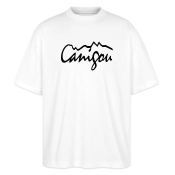 Canigou - Stanley/Stella Oversized Unisex Bio T-Shirt Blaster 2.0 - Weiß - Vorne - Alina (178cm) & Michal (187cm)