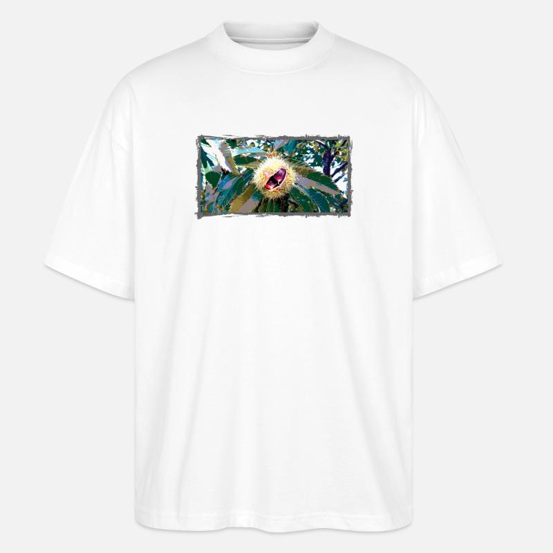 Kastanie in spitzen Blätterdesign - Stanley/Stella Oversized Unisex Bio T-Shirt Blaster 2.0 - Weiß