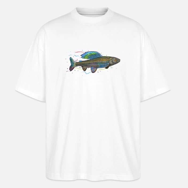 Chromatischer irisierender Fisch – Äsche - Stanley/Stella Oversized Unisex Bio T-Shirt Blaster 2.0 - Weiß