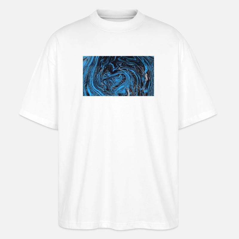 Blau Schwarz Marmorfluss - Stanley/Stella Oversized Unisex Bio T-Shirt Blaster 2.0 - Weiß