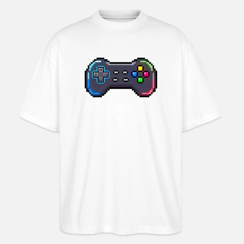 Manette rétro style Neon Pixel - T-shirt bio Blaster 2.0 coupe oversize Stanley/Stella Unisexe - blanc