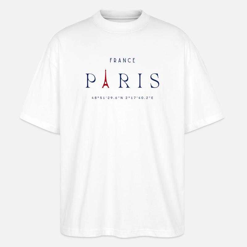 Paris Blue Eiffel Tower Red - Stanley/Stella Oversized Unisex Organic T-shirt Blaster 2.0 - white