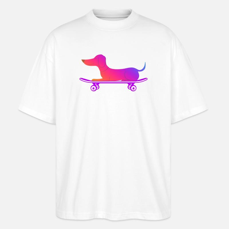 Dackel mit Skateboard - Stanley/Stella Oversized Unisex Bio T-Shirt Blaster 2.0 - Weiß