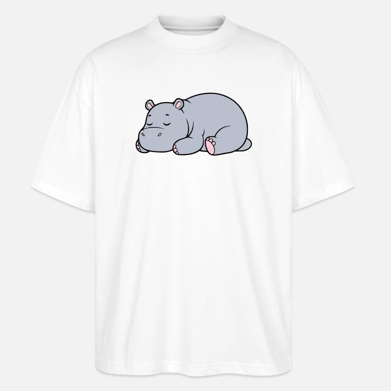 Sleeping Hippopotamus Tired Lazy Vector - Stanley/Stella Oversized Unisex Organic T-shirt Blaster 2.0 - white