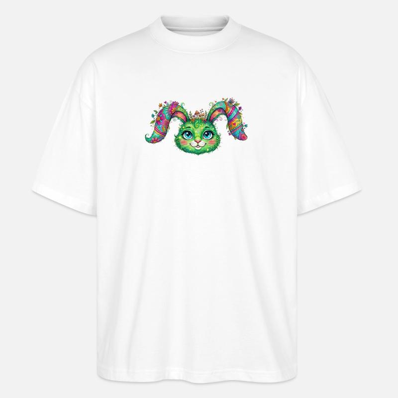 Lapin Fleur Coloré – Visage - T-shirt bio Blaster 2.0 coupe oversize Stanley/Stella Unisexe - blanc