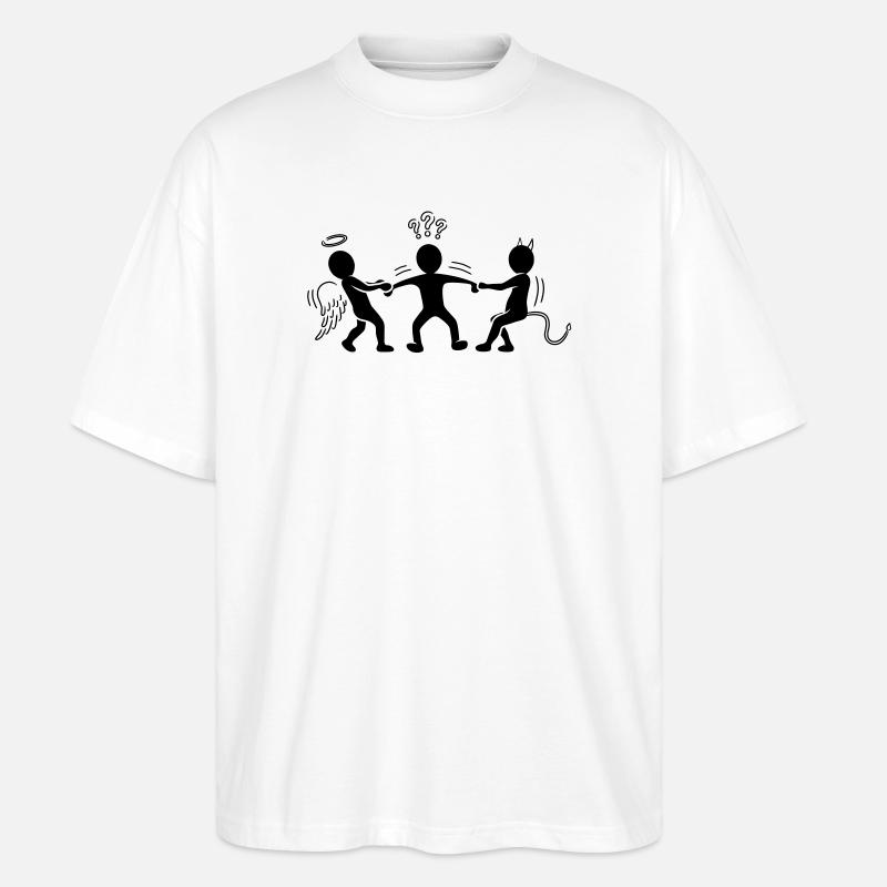 Hin- und hergerissen: Engelchen und Teufelchen - Stanley/Stella Oversized Unisex Bio T-Shirt Blaster 2.0 - Weiß