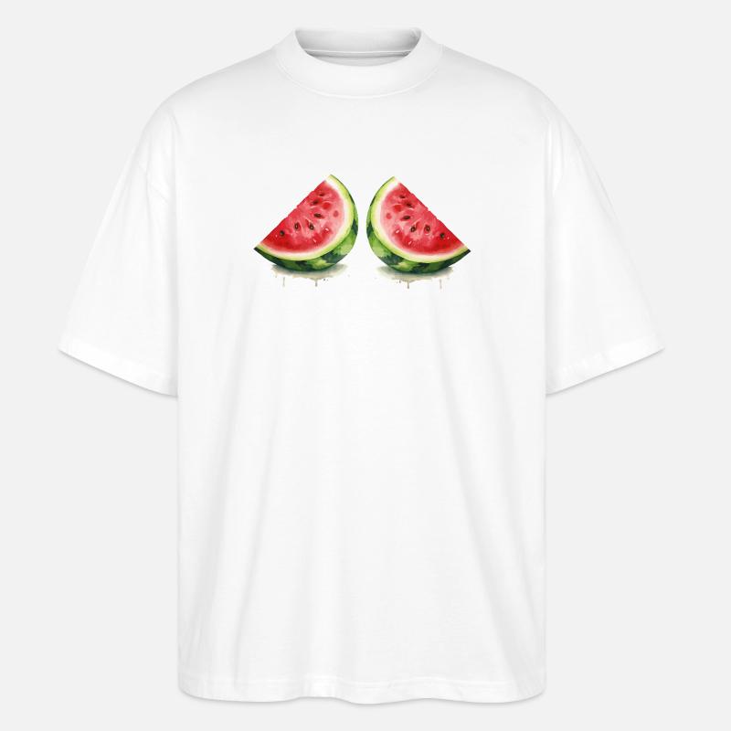Aquarelle de pastèques - T-shirt bio Blaster 2.0 coupe oversize Stanley/Stella Unisexe - blanc