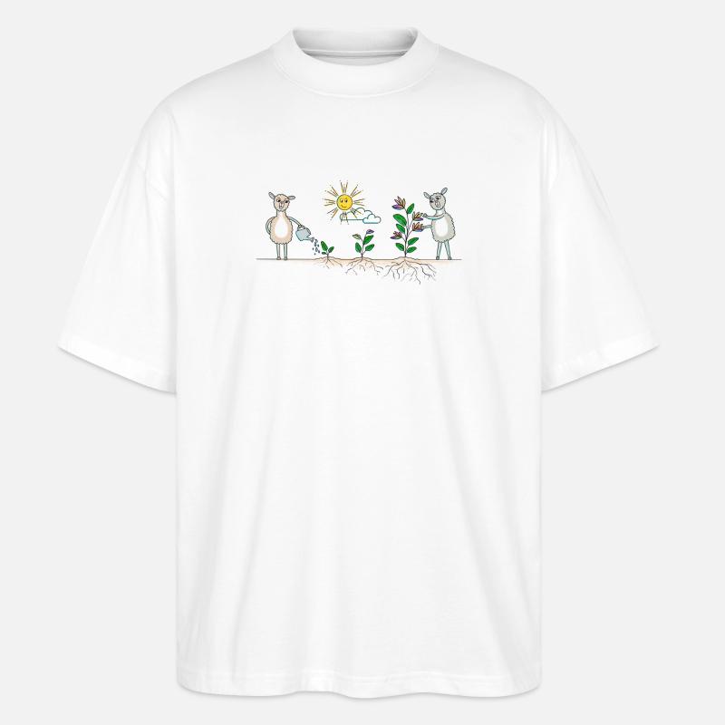 Lama Garten bunt - Stanley/Stella Oversized Unisex Bio T-Shirt Blaster 2.0 - Weiß