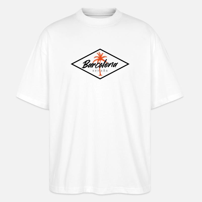 Lettres des palmiers de Barcelone, Espagne - T-shirt bio Blaster 2.0 coupe oversize Stanley/Stella Unisexe - blanc