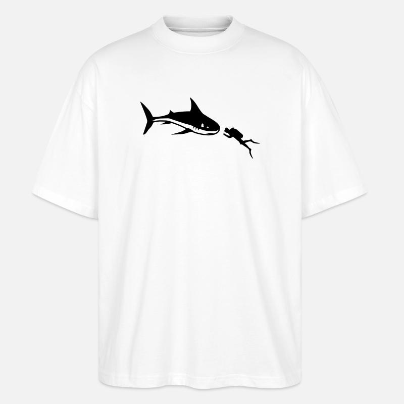 Un requin et un plongeur - T-shirt bio Blaster 2.0 coupe oversize Stanley/Stella Unisexe - blanc