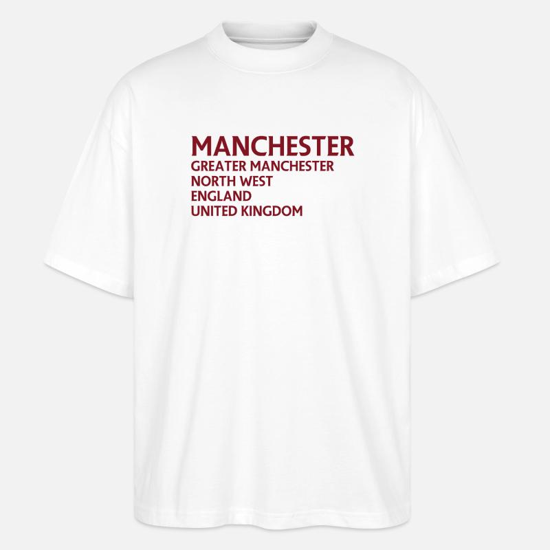 Manchester Name Stack Typography - Stanley/Stella Oversized Unisex Organic T-shirt Blaster 2.0 - white