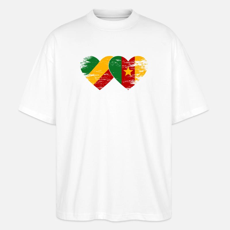 Kongo_Kamerun_Flagge_Herz_used - T-shirt bio Blaster 2.0 coupe oversize Stanley/Stella Unisexe - blanc