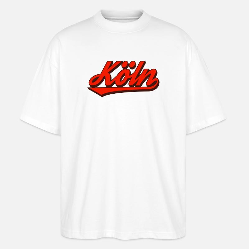 Köln Retro Script Logo Rot - Stanley/Stella Oversized Unisex Bio T-Shirt Blaster 2.0 - Weiß