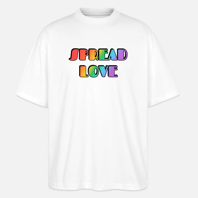 Typographie arc-en-ciel Spread Love - T-shirt bio Blaster 2.0 coupe oversize Stanley/Stella Unisexe - blanc