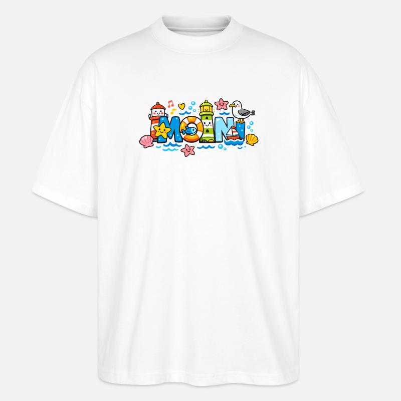 MOIN Möwe Leuchtturm Maritim Bunt - Stanley/Stella Oversized Unisex Bio T-Shirt Blaster 2.0 - Weiß