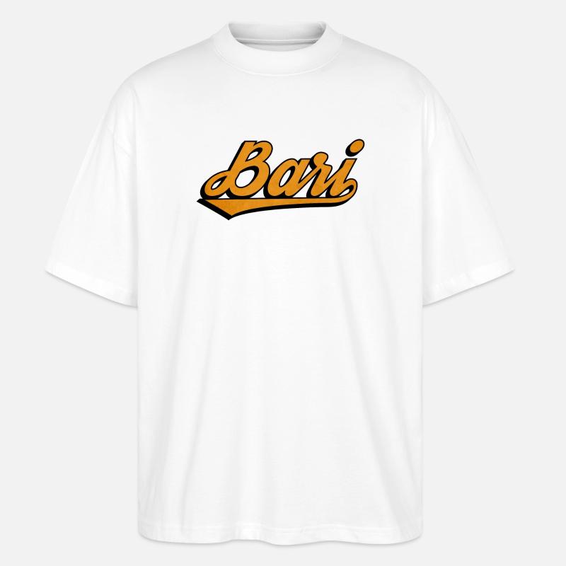Bari Script: Orange Retro Logo - Stanley/Stella Oversized Unisex Organic T-shirt Blaster 2.0 - white