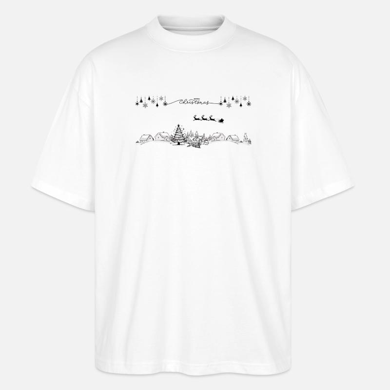 Winterliches Häuserpanorama Linienzeichnung - Stanley/Stella Oversized Unisex Bio T-Shirt Blaster 2.0 - Weiß