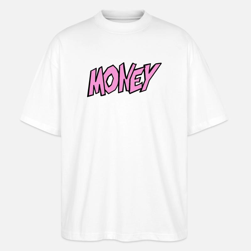 Geld-Illustration mit Lebendiger Typografie - Stanley/Stella Oversized Unisex Bio T-Shirt Blaster 2.0 - Weiß