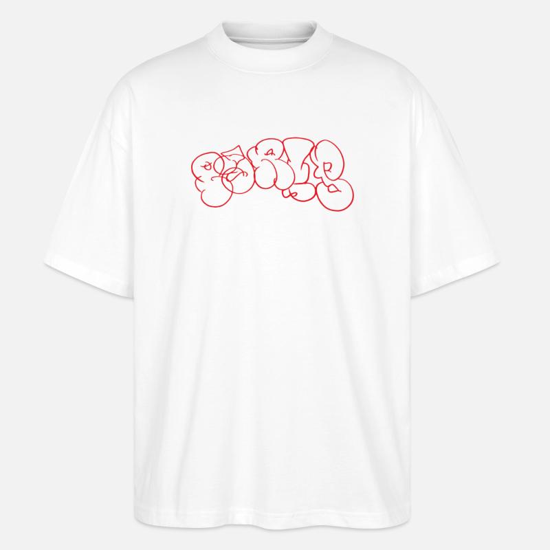 Roter Graffiti Bubble Paris Schriftzug - Stanley/Stella Oversized Unisex Bio T-Shirt Blaster 2.0 - Weiß