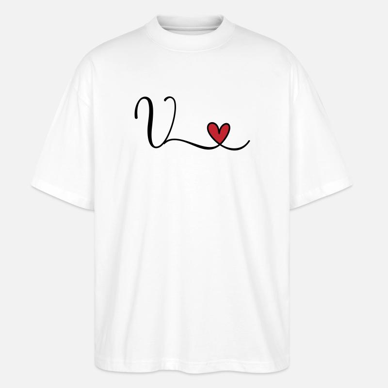 Lettre V Monogramme Cœur Initial - T-shirt bio Blaster 2.0 coupe oversize Stanley/Stella Unisexe - blanc