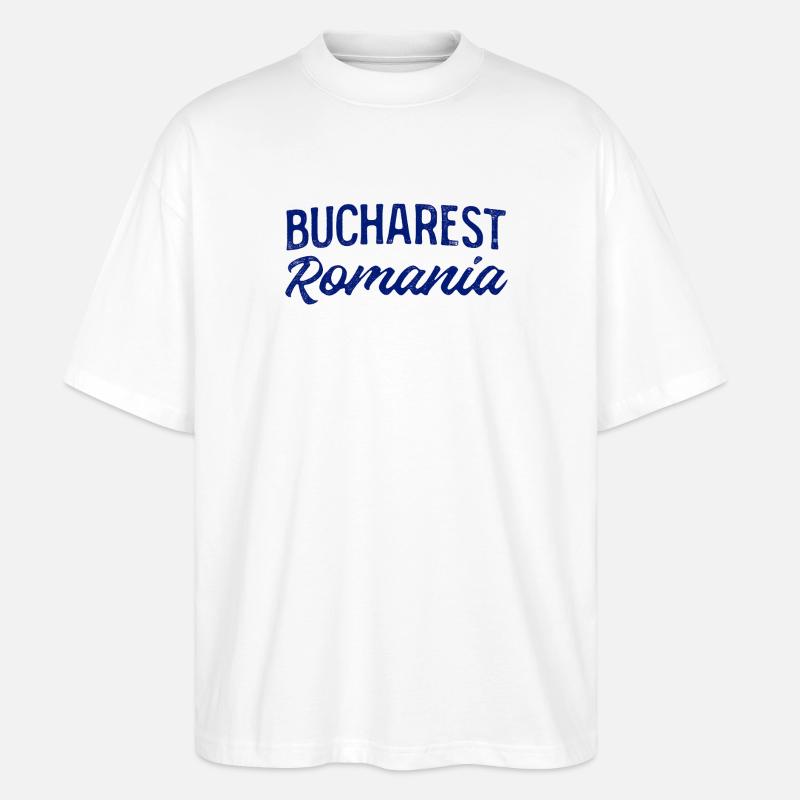 Bucarest, Roumanie, Lettrage à la main - T-shirt bio Blaster 2.0 coupe oversize Stanley/Stella Unisexe - blanc