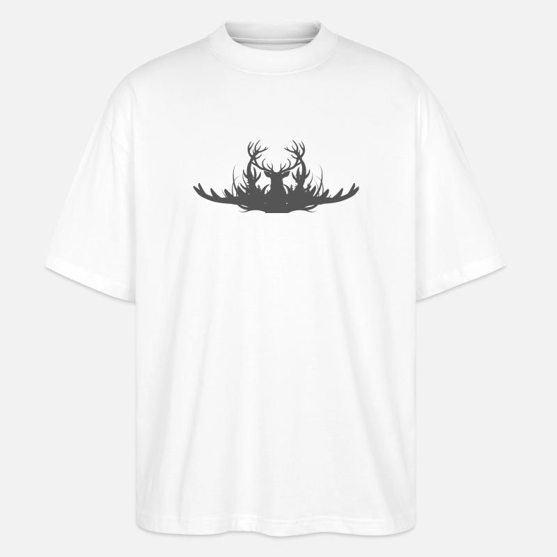 Geweihsilhouette des Hirsches - Stanley/Stella Oversized Unisex Bio T-Shirt Blaster 2.0 - Weiß