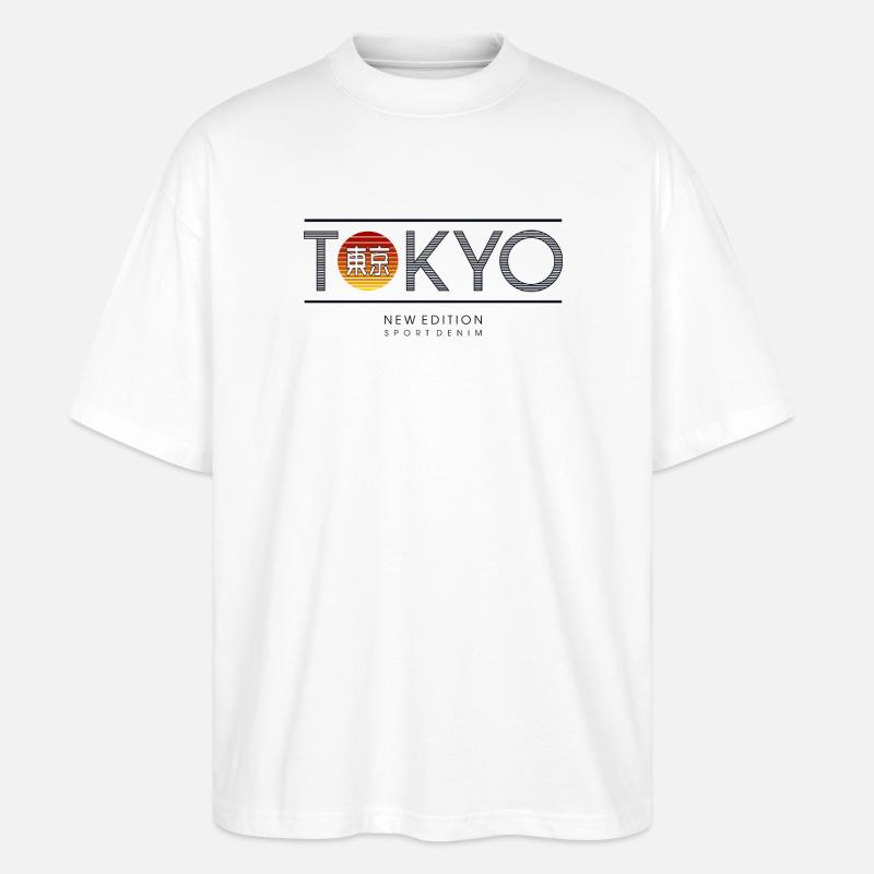 Tokio Neon Sonne Motiv - Stanley/Stella Oversized Unisex Bio T-Shirt Blaster 2.0 - Weiß