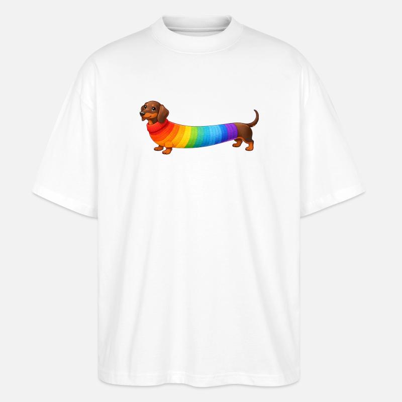 Dackel mit Regenbogen Pullover  - Stanley/Stella Oversized Unisex Bio T-Shirt Blaster 2.0 - Weiß