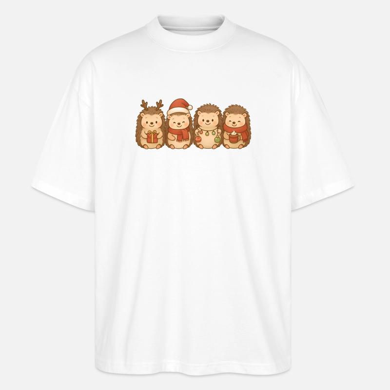 Igel Kinder Jungen Mädchen Weihnachtsigel - Stanley/Stella Oversized Unisex Bio T-Shirt Blaster 2.0 - Weiß