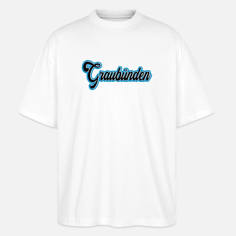 Graubünden Script mit Blau Outline - Stanley/Stella Oversized Unisex Bio T-Shirt Blaster 2.0 - Weiß