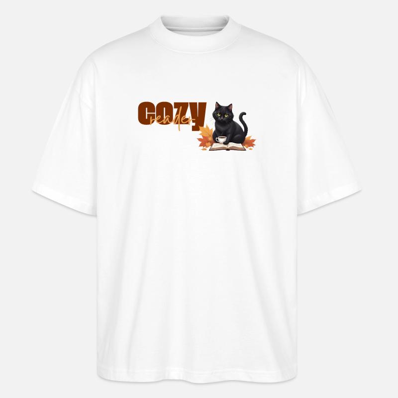 Cozy reader - Herbstlicher Katzenlese-Design - Stanley/Stella Oversized Unisex Bio T-Shirt Blaster 2.0 - Weiß