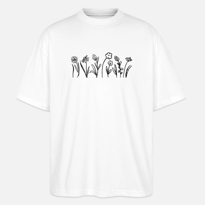 Handgezeichnete Blumen mit Blättern - Stanley/Stella Oversized Unisex Bio T-Shirt Blaster 2.0 - Weiß
