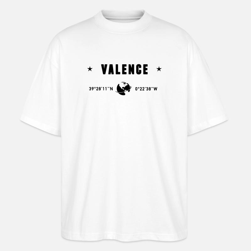 Valence, Espagne, coordonnées GPS, globe - T-shirt bio Blaster 2.0 coupe oversize Stanley/Stella Unisexe - blanc