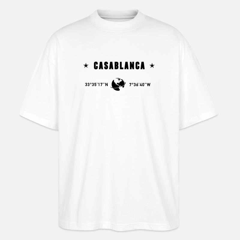 Casablanca Maroc Coordonnées Planète Terre - T-shirt bio Blaster 2.0 coupe oversize Stanley/Stella Unisexe - blanc