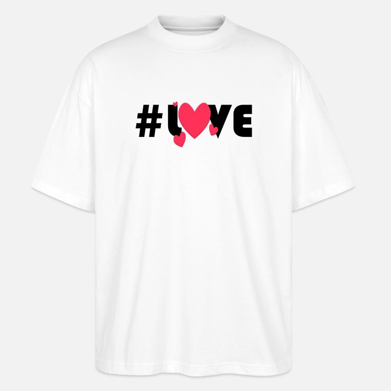 Rote Herzen auf schwarzem Hintergrund - Stanley/Stella Oversized Unisex Bio T-Shirt Blaster 2.0 - Weiß