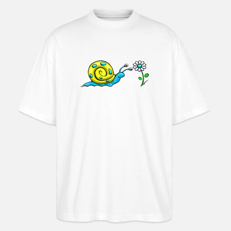 Schnecke mit Blume - Stanley/Stella Oversized Unisex Bio T-Shirt Blaster 2.0 - Weiß