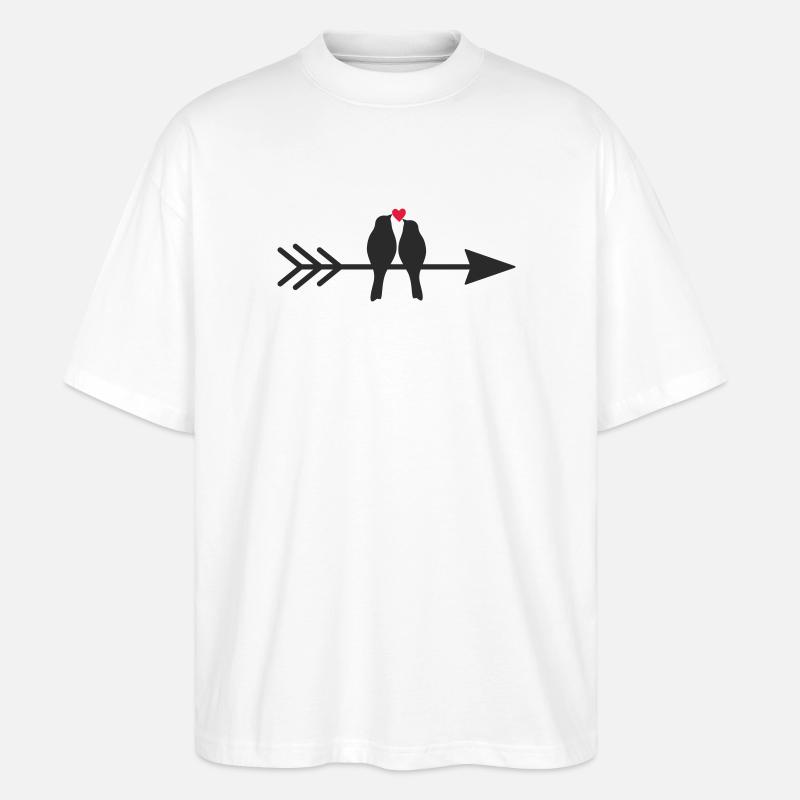 Vögel auf Pfeil mit Herz - Stanley/Stella Oversized Unisex Bio T-Shirt Blaster 2.0 - Weiß