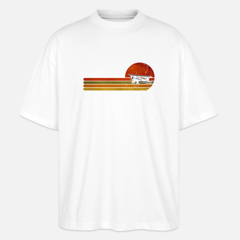 Retro Flugzeug Sunset Stripes - Stanley/Stella Oversized Unisex Bio T-Shirt Blaster 2.0 - Weiß